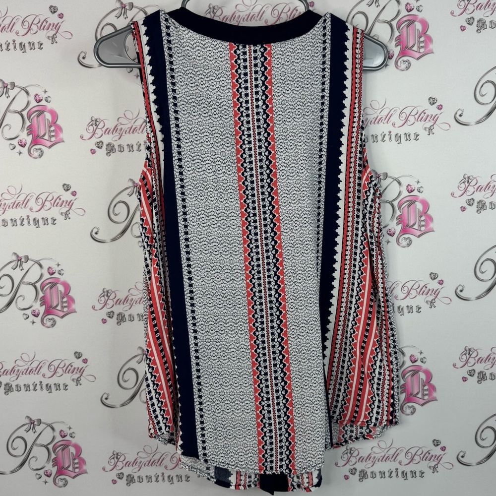 Tribal jeans tank top Aztec boho Sleeveless Top - Navy, orange White - Picture 2 of 10
